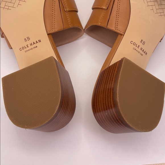 Cole Haan Women's Crosby Slide Dress Sandals Tan Gold Hardware Sandals - Picture 3 of 9
